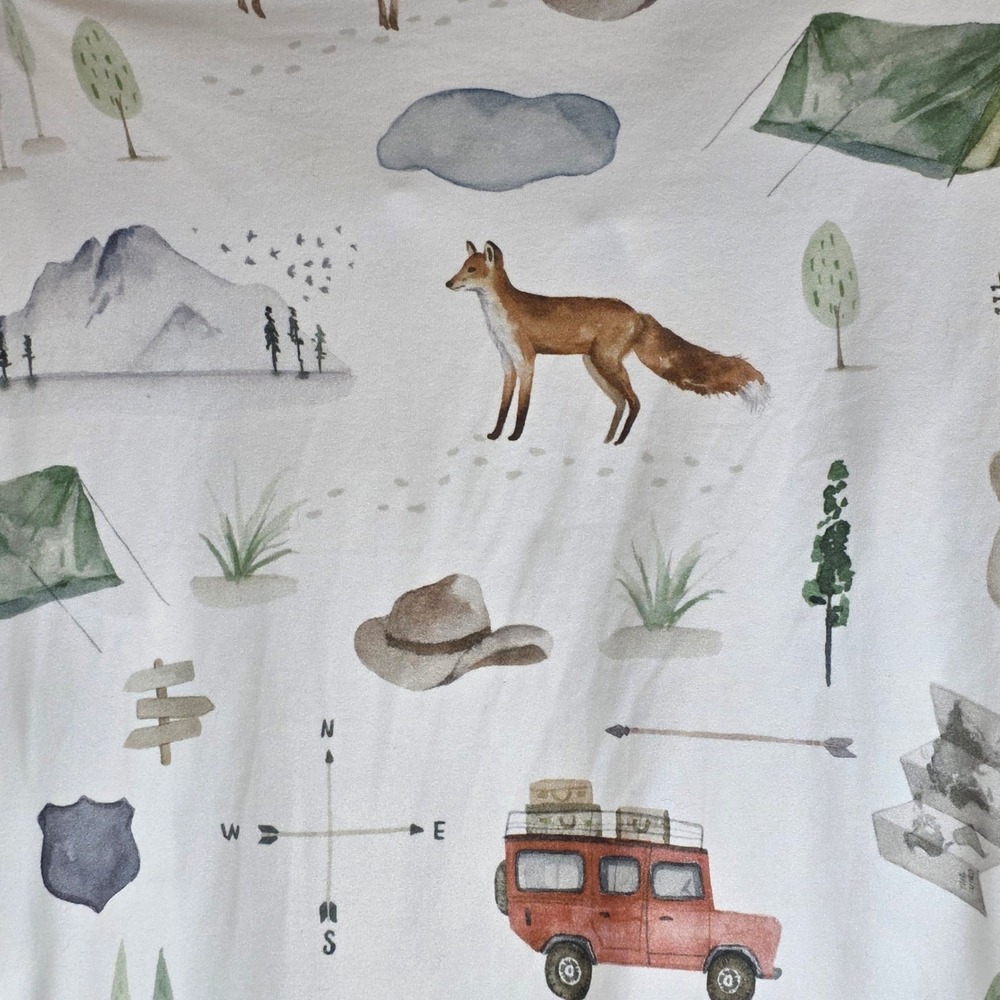 Pobi Baby Organic Cotton Changing‎ Pad Cover Watercolor Wilderness Camping Fox